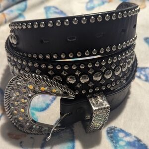 Studded Black Belt with Silver Accents